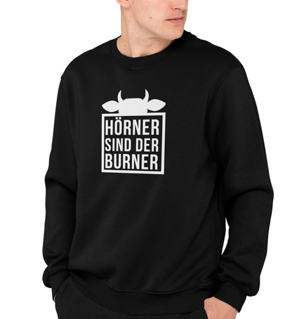 "HÖRNER SIND DER BURNER" UNISEX BIO SWEATSHIRT (PREMIUM)