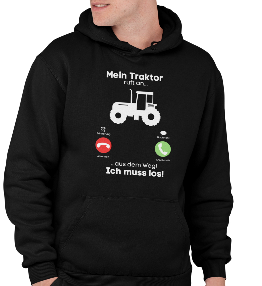 "MEIN TRAKTOR RUFT AN" UNISEX BIO HOODIE (PREMIUM)